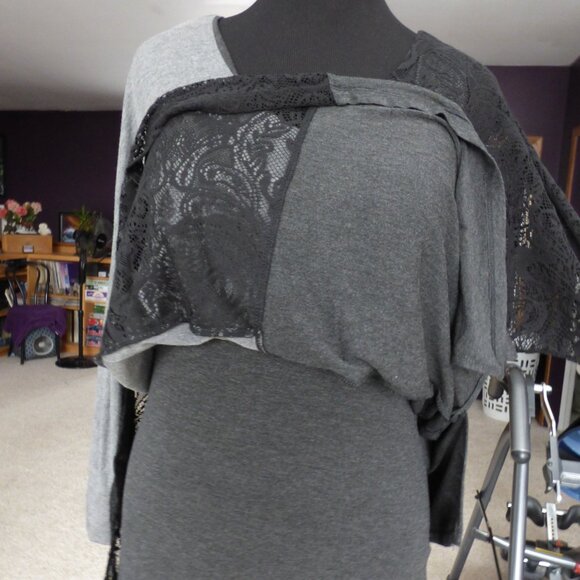 ARTISAN CRAFTED GOTH 80'S STYLE DOLMAN SLEEVE ASYMMETRICAL LACE TOP SHIRT XL - Picture 5 of 6
